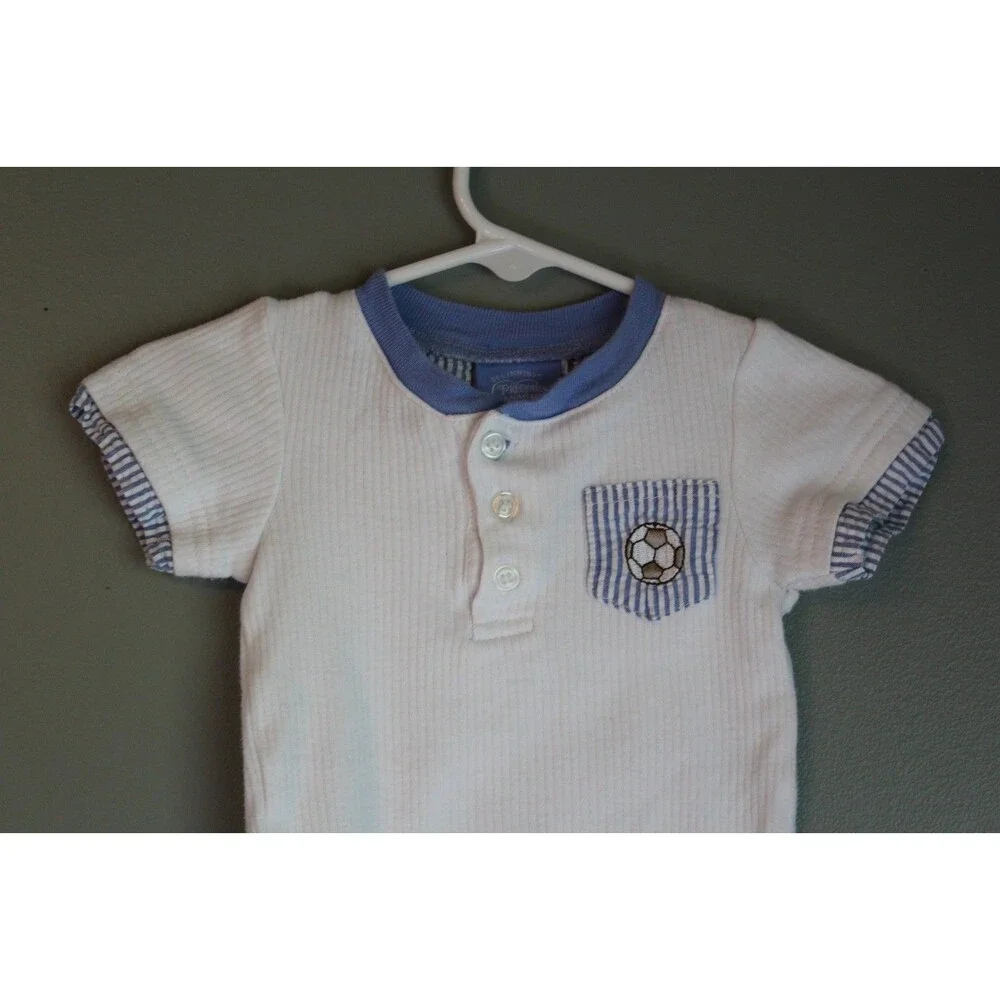 Vintage Precious Moments Baby Boy Soccer One Pc Bodysuit Size 3/6 M 100% Cotton